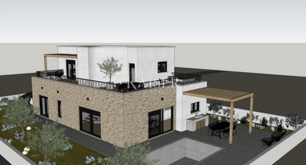 Vodice - Moderna dvonadstropna vila z garažo in prostornimi terasami