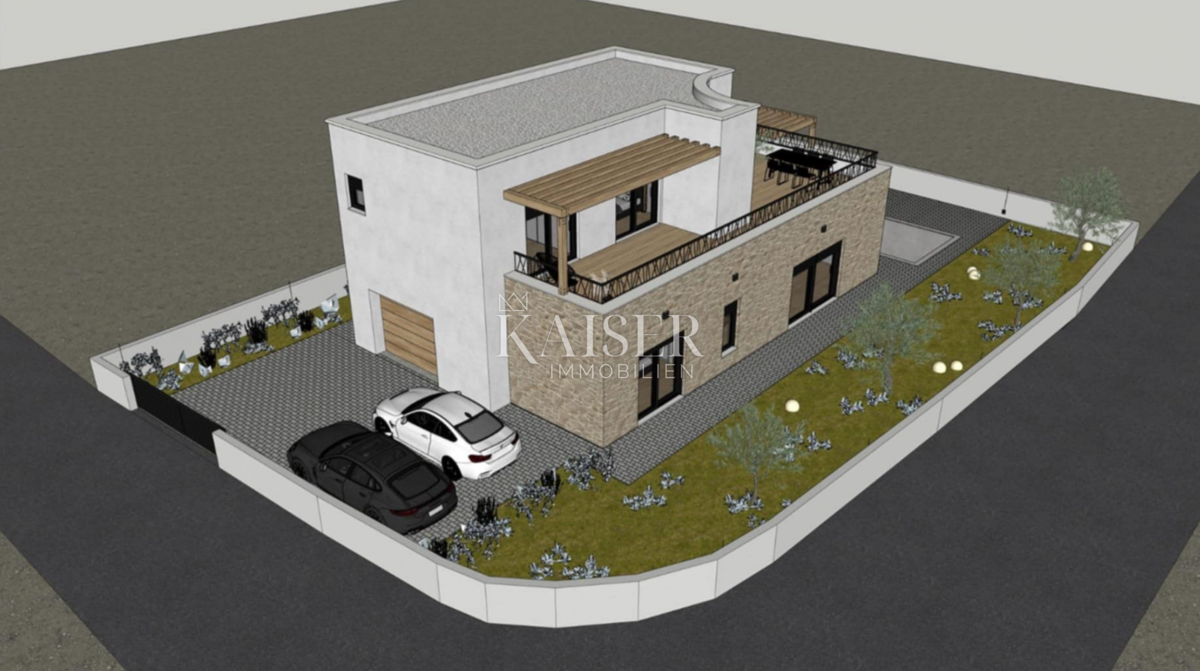 Vodice - Moderna dvonadstropna vila z garažo in prostornimi terasami