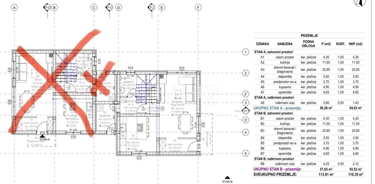 Istra, območje Buj - praktično stanovanje s 3 spalnicami v pol samostojni hiši 109m2, v gradnji