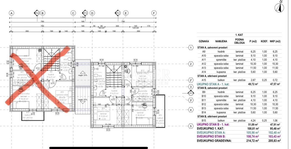 Istra, območje Buj - praktično stanovanje s 3 spalnicami v pol samostojni hiši 109m2, v gradnji