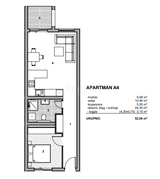 Trogir, Čiovo - luksuzno stanovanje ob morju 52,04 m2