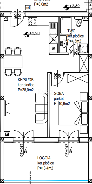 Stanovanje Crvene kuće, Zadar, 64,30m2