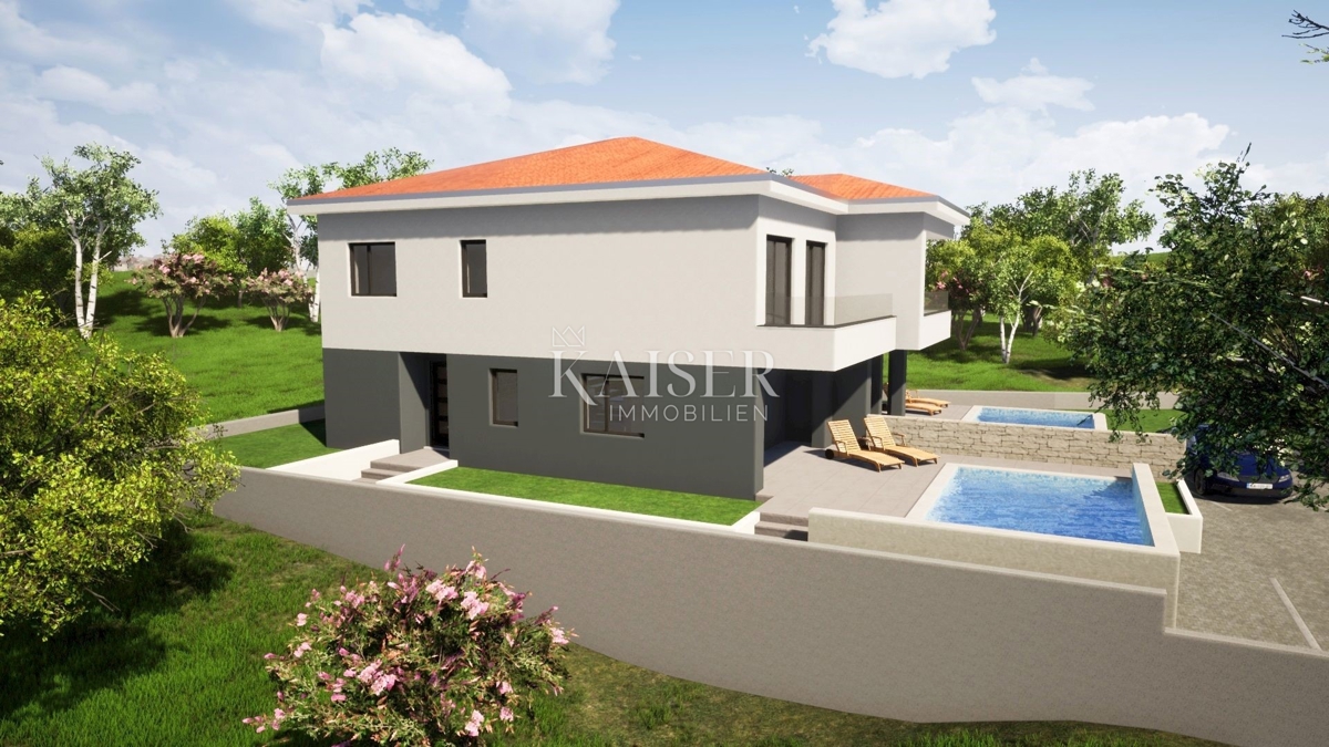 Otok Krk, Malinska - moderna polsamostojna hiša 120m2 v bližini morja