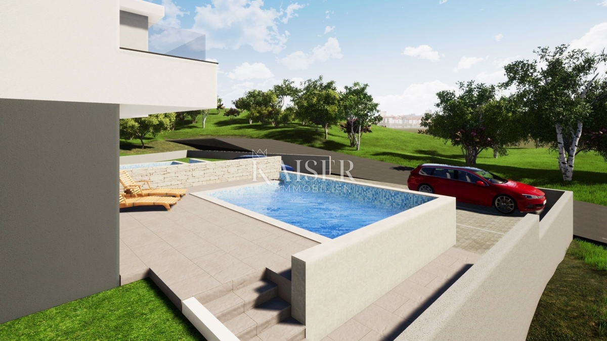 Otok Krk, Malinska - moderna polsamostojna hiša 120m2 v bližini morja