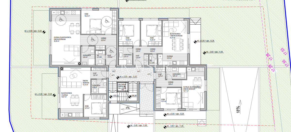 Sukošan AP2 66,86 m² velik 1 spalnica + dnevna soba, ločen WC