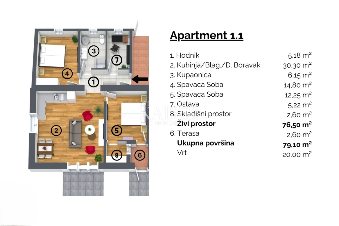 Istra, Buje, okolica - stanovanje 76m2, možnost najema in upravljanja