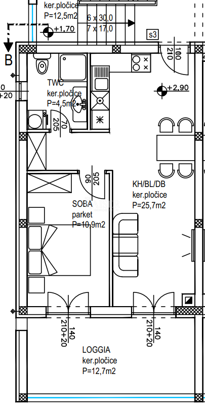 Stanovanje Crvene kuće, Zadar, 61,40m2