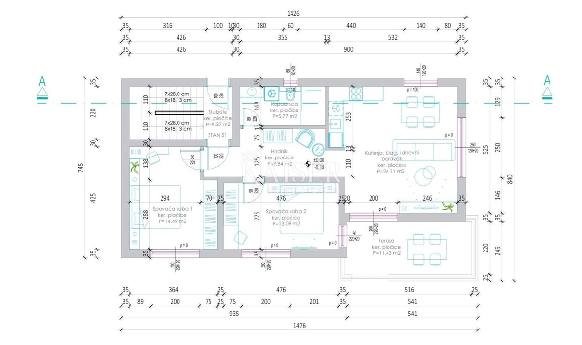 Rovanjska - Novogradnja 81 m2, 50 m od plaže