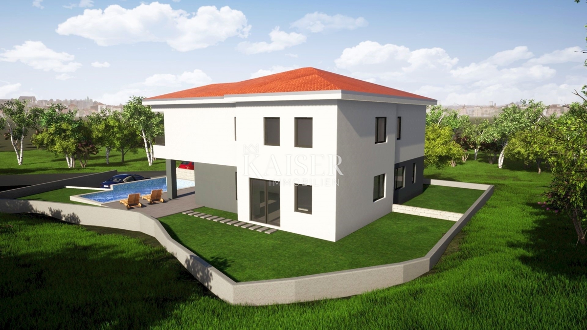 Otok Krk, Malinska - moderna polsamostojna hiša 120m2 z bazenom