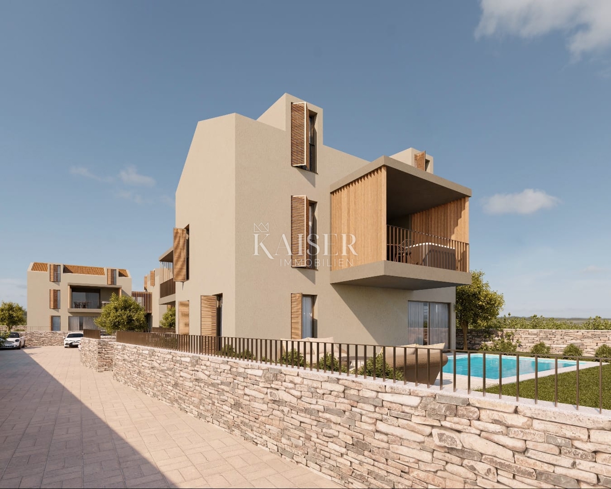 Istra - Višnjan, gradbeno zemljišče s projektom za apartmaje, pogled na morje