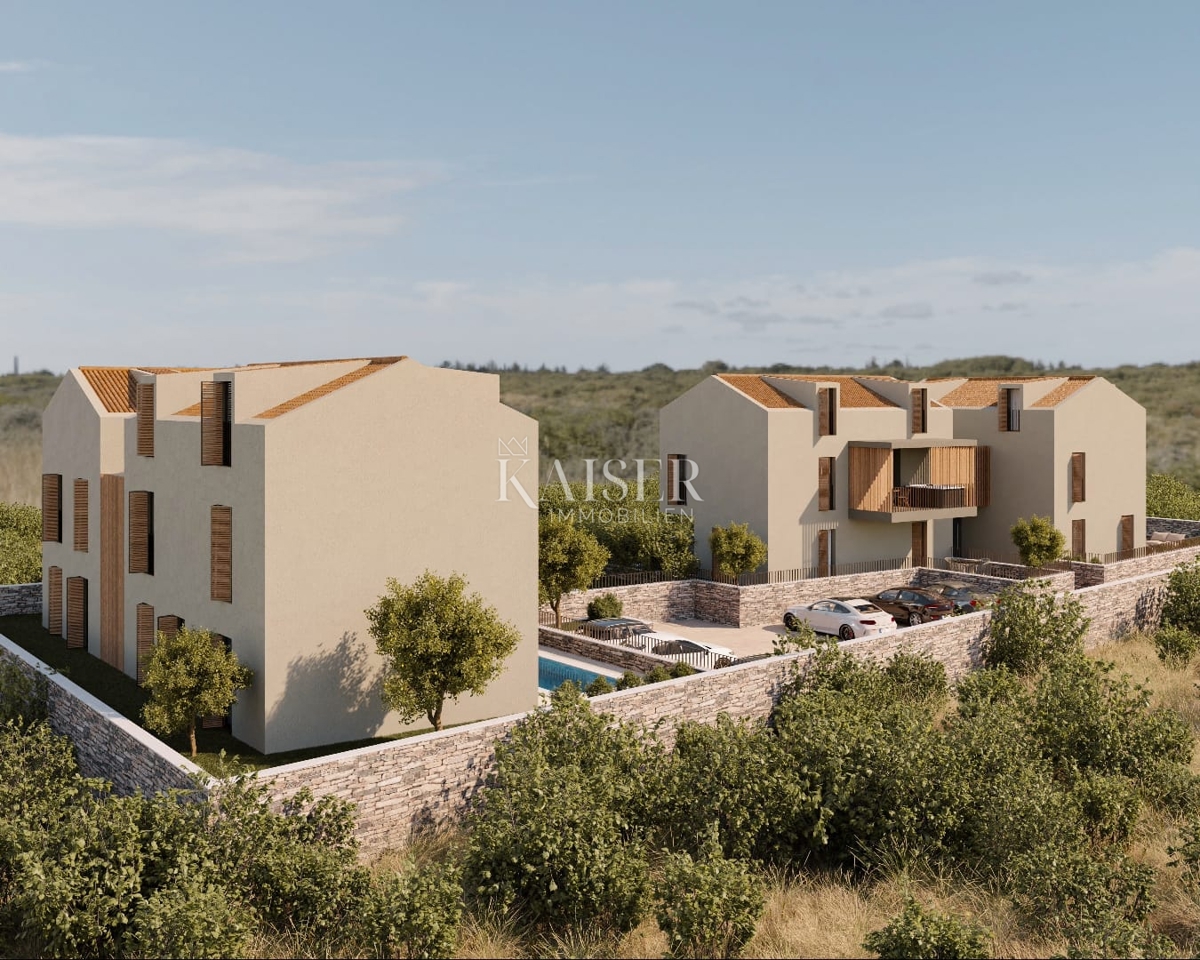 Istra - Višnjan, gradbeno zemljišče s projektom za apartmaje, pogled na morje