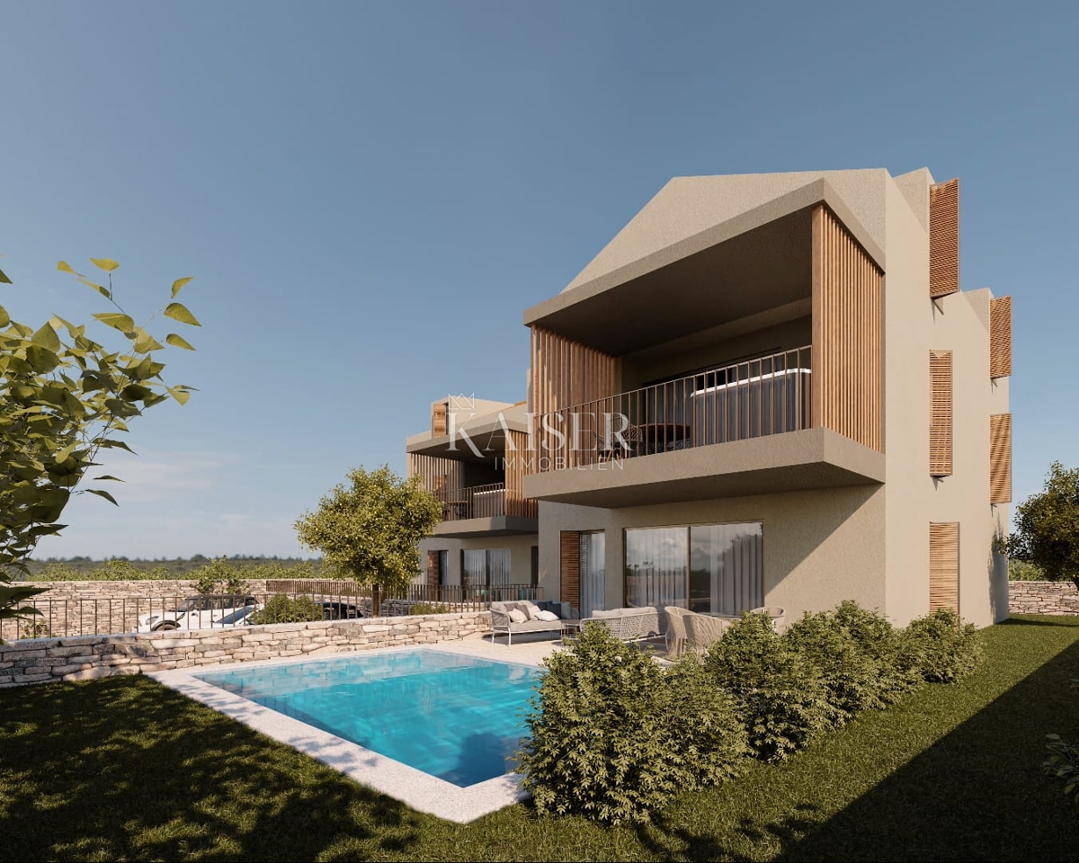 Istra - Višnjan, gradbeno zemljišče s projektom za apartmaje, pogled na morje