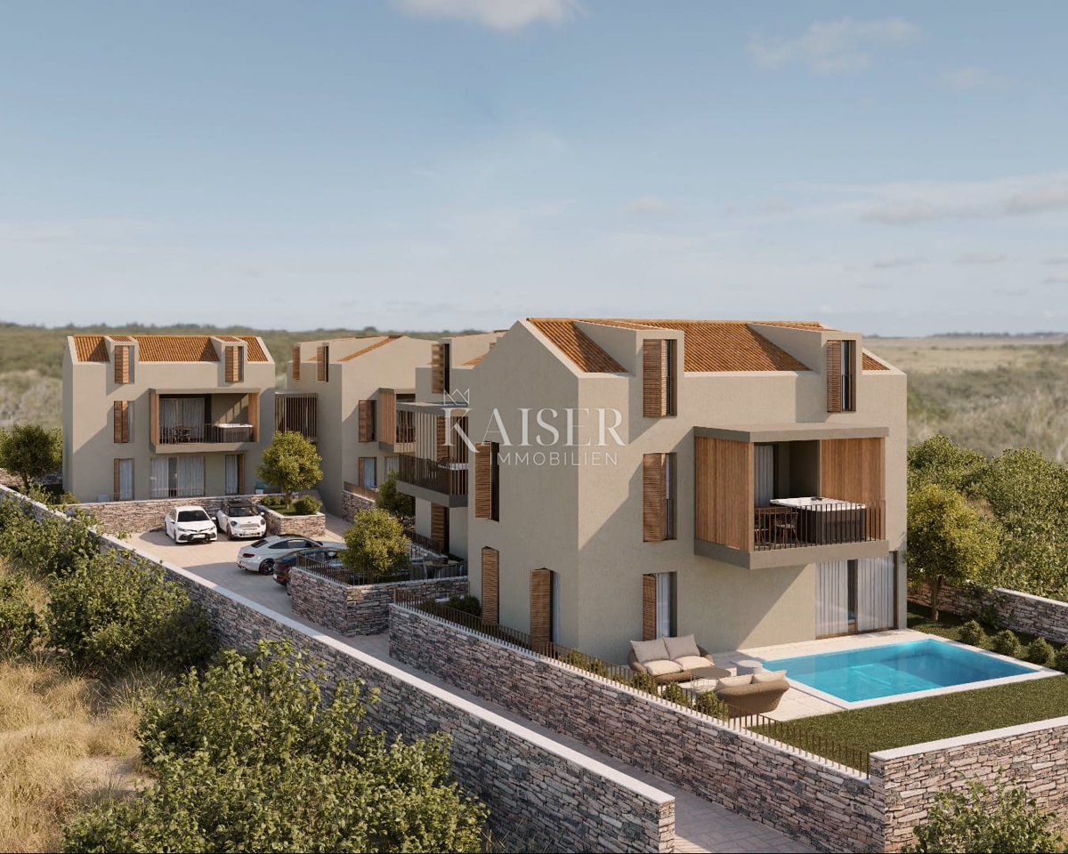 Istra - Višnjan, gradbeno zemljišče s projektom za apartmaje, pogled na morje