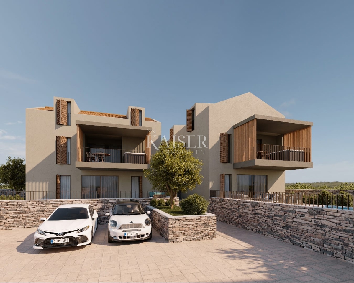 Istra - Višnjan, gradbeno zemljišče s projektom za apartmaje, pogled na morje