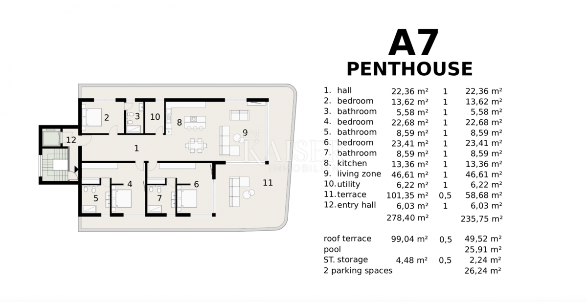 Ekskluzivni penthouse v Ičićih - življenje v srcu mediteranske elegance s pogledom na morje