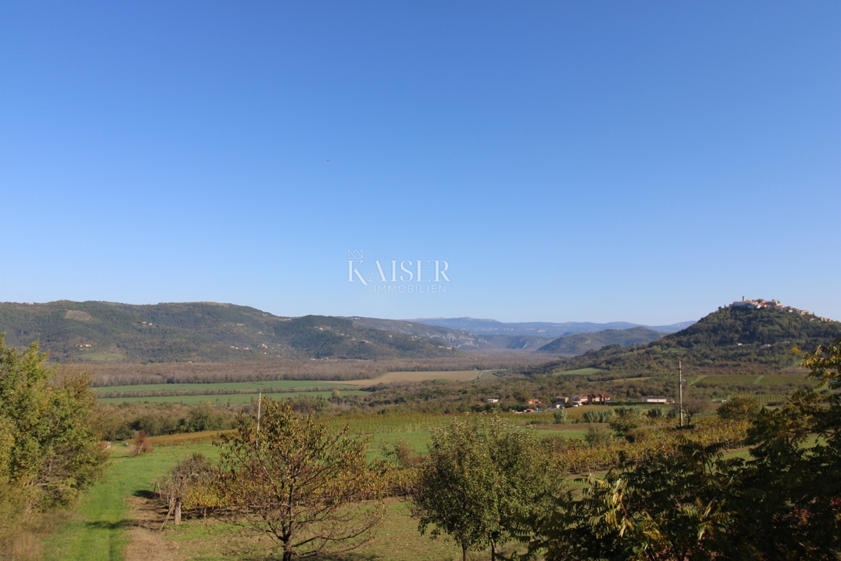 Istra - Motovun, kmetijsko zemljišče, pogled na Motovun