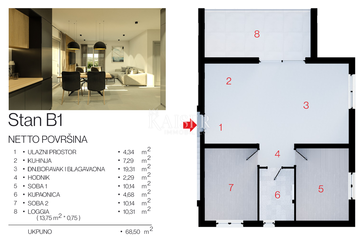 Stanovanje Rogoznica, 1m2