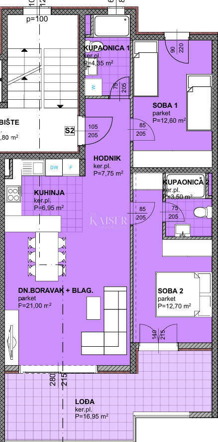 Makarska - Moderno dvosobno stanovanje z ložo v novogradnji