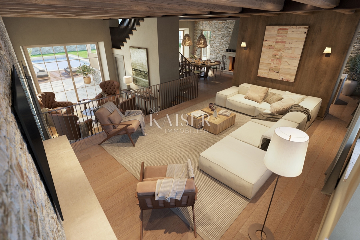 Istra - Lovreč, privlačna kamnita hiša s pogledom na morje