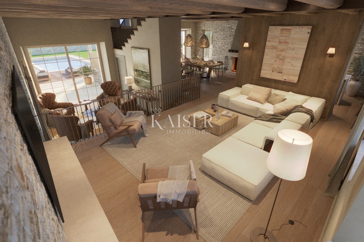 Istra - Lovreč, privlačna kamnita hiša s pogledom na morje