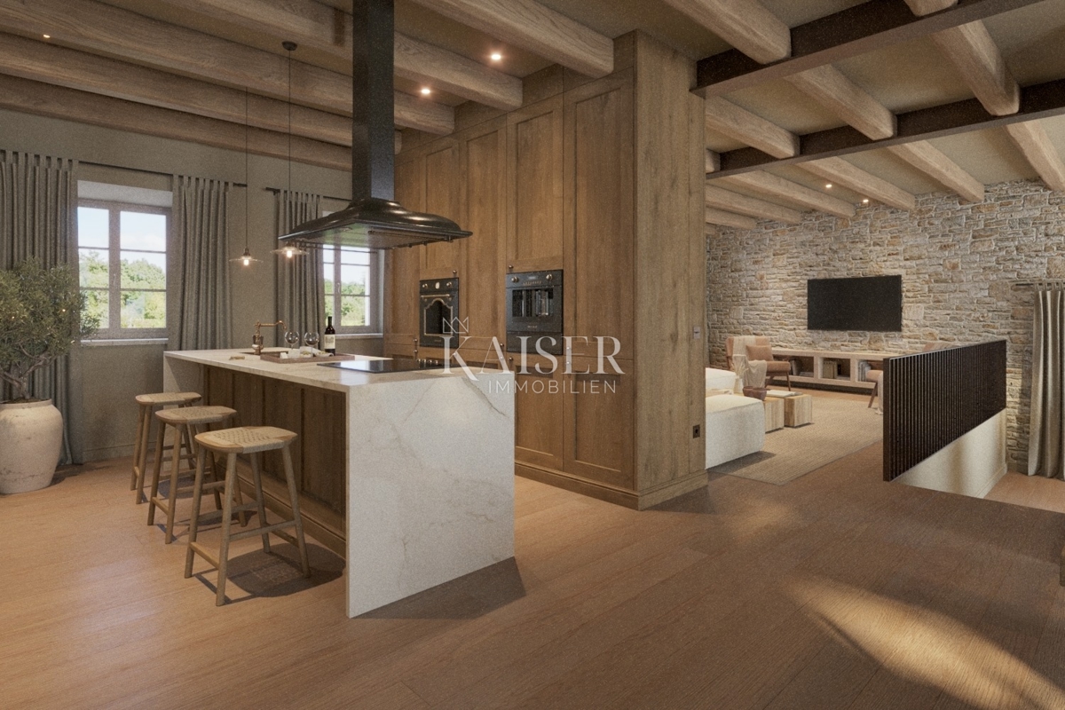 Istra - Lovreč, privlačna kamnita hiša s pogledom na morje