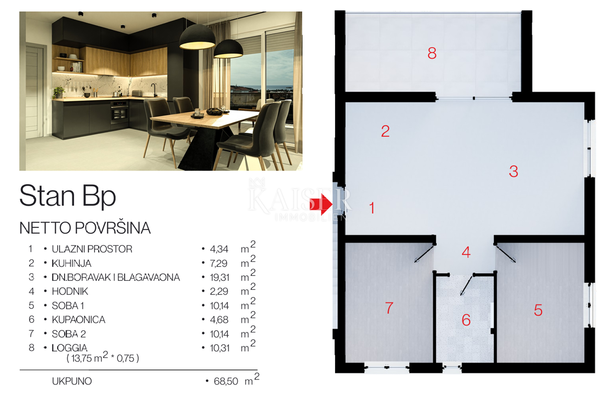 Stanovanje Rogoznica, 1m2