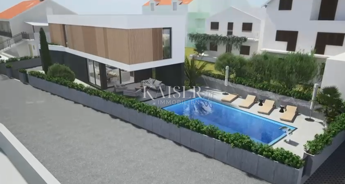 Vodice - Luksuzna moderna vila z bazenom in garažo 300 metrov od morja