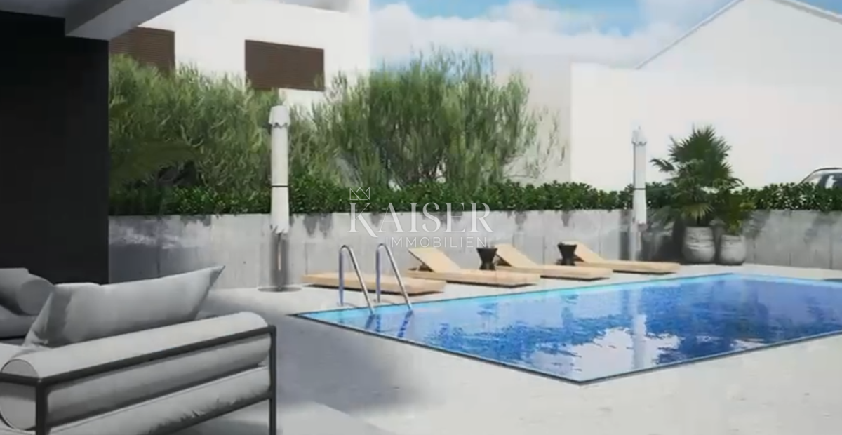 Vodice - Luksuzna moderna vila z bazenom in garažo 300 metrov od morja