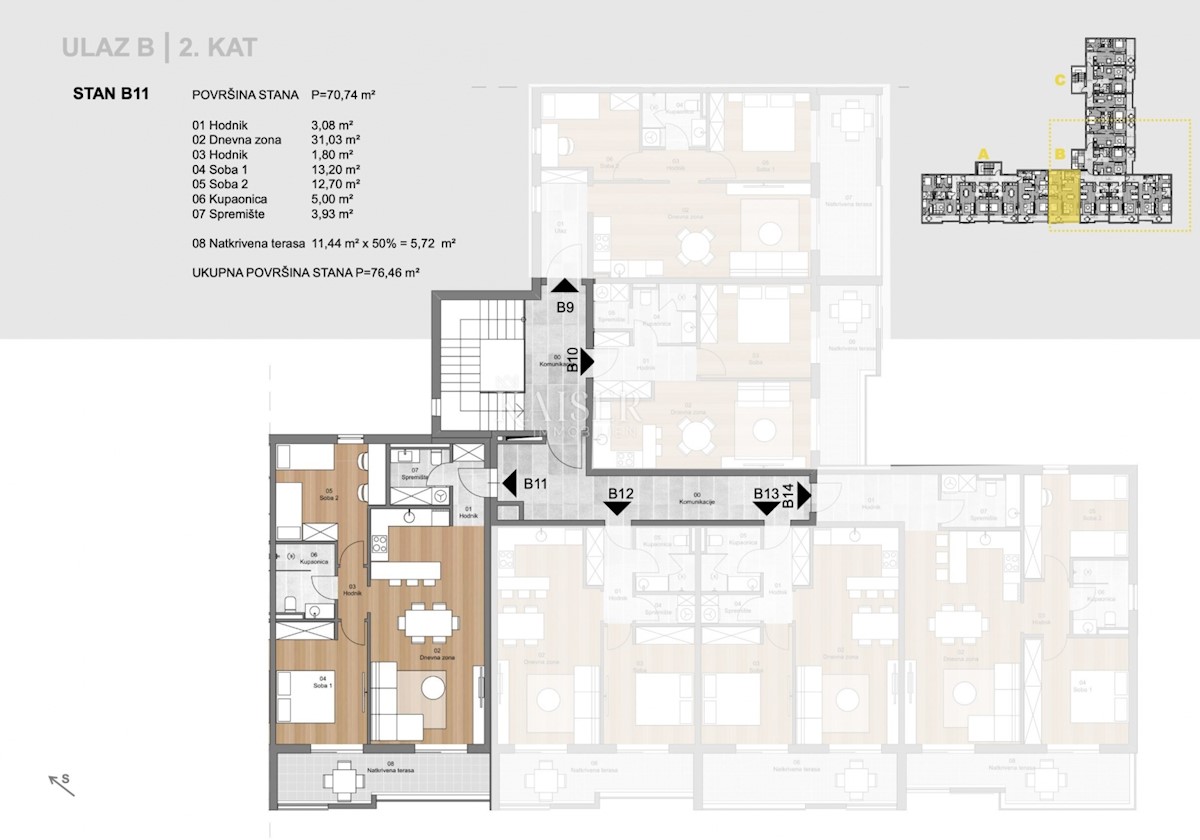 Labin, center - 2 sobno stanovanje s teraso, 76 m2