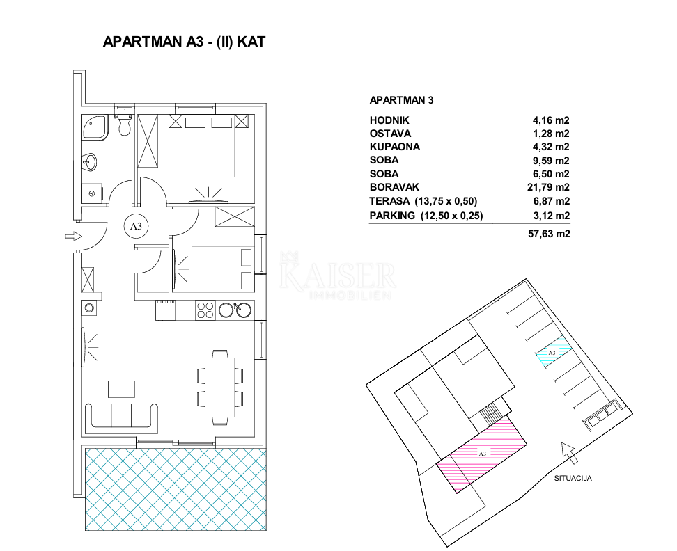 Pag, apartma - 57,63 m2 s pogledom na morje, 70 m od morja