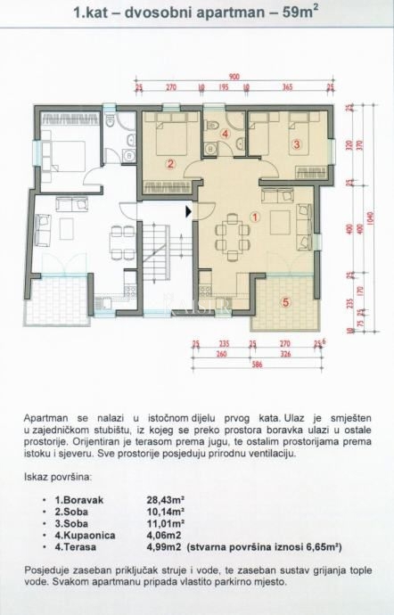 Stanovanje Privlaka, 59m2