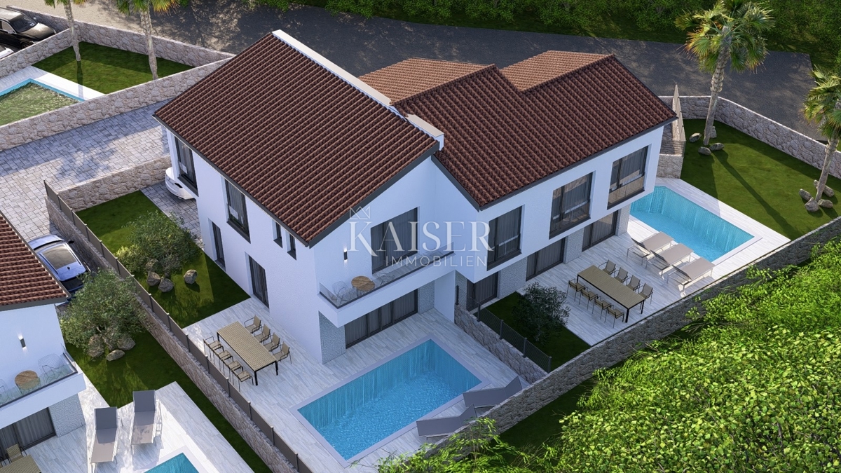 Otok Krk, Malinska - dvojna hiša 100m2, pogled na morje