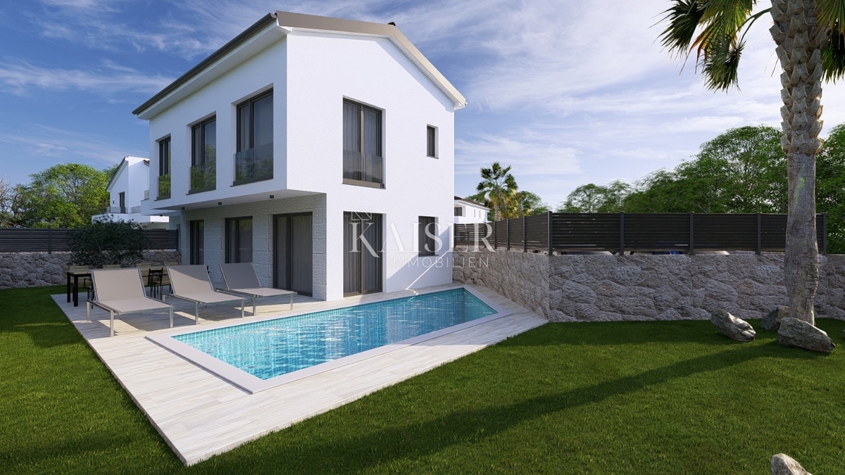 Otok Krk, Malinska - dvojna hiša 100m2, pogled na morje