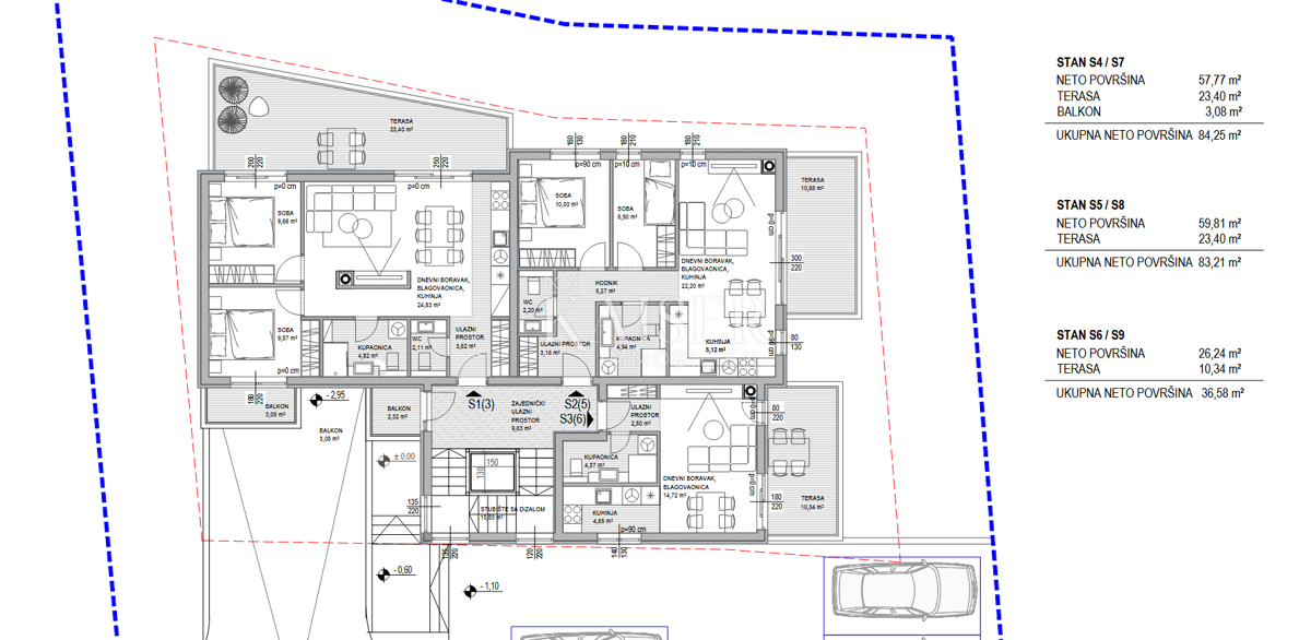Sukošan S7 — 2 spalnici, terasa 23 m² + balkon