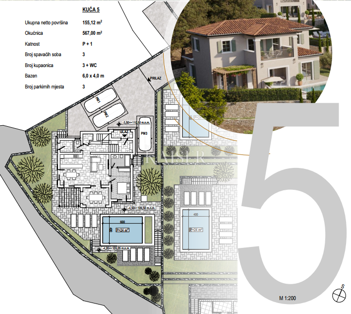 Otok Krk, mediteranska vila z bazenom in pogledom na morje