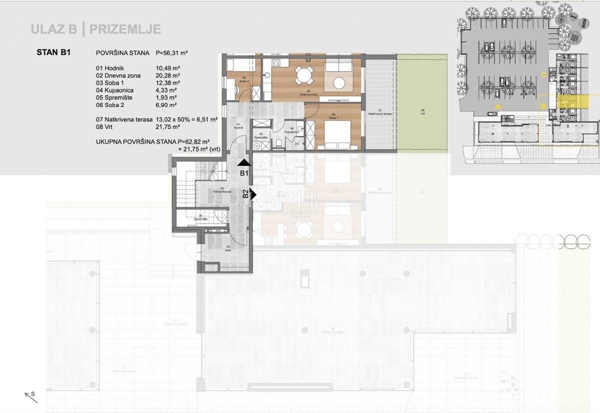 Labin, center - novogradnja 2s+db, 56 m2