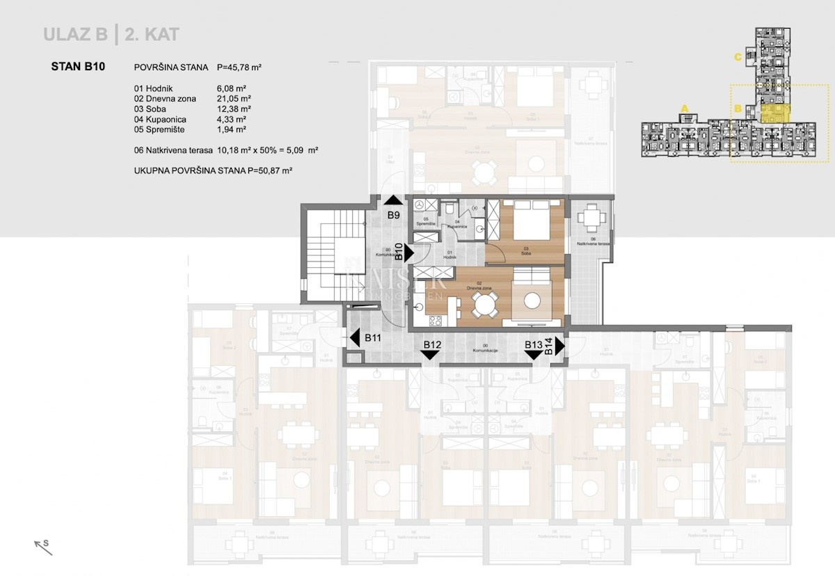 Labin, center - 1s+dnevna soba s teraso, 51 m2