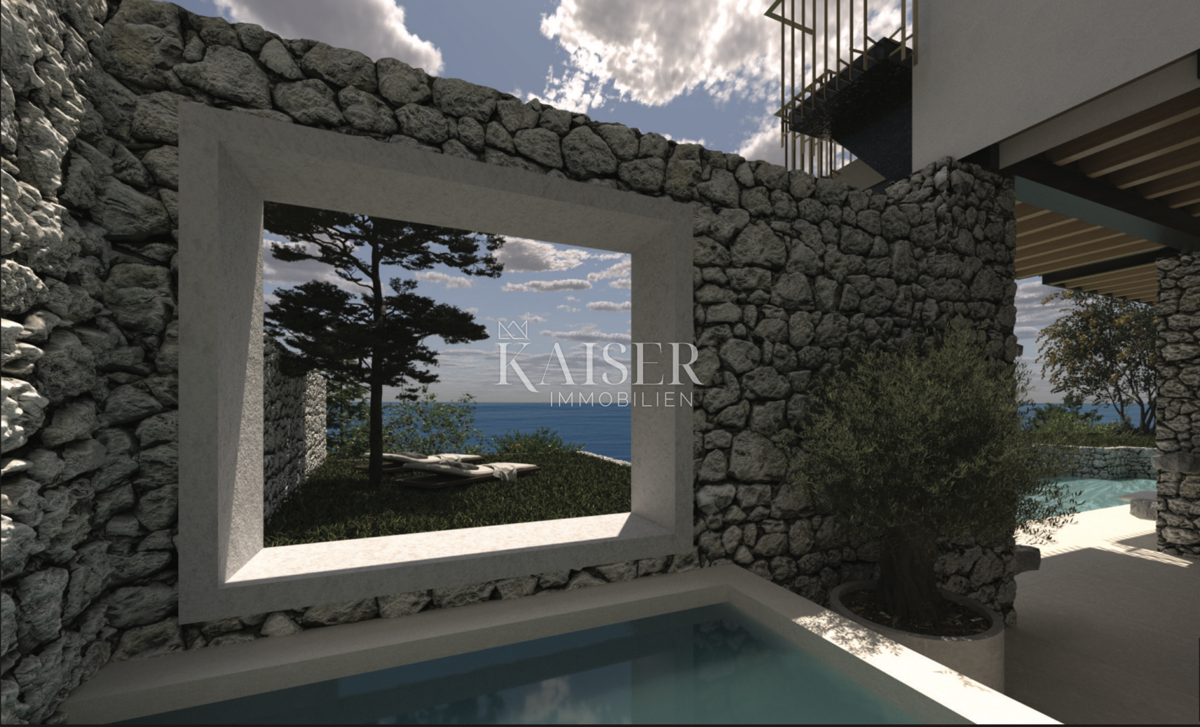 Opatija, Mošćenice - Vaš pogled na Kvarner, gradbeno zemljišče z gradnjo luksuzne vile v teku 