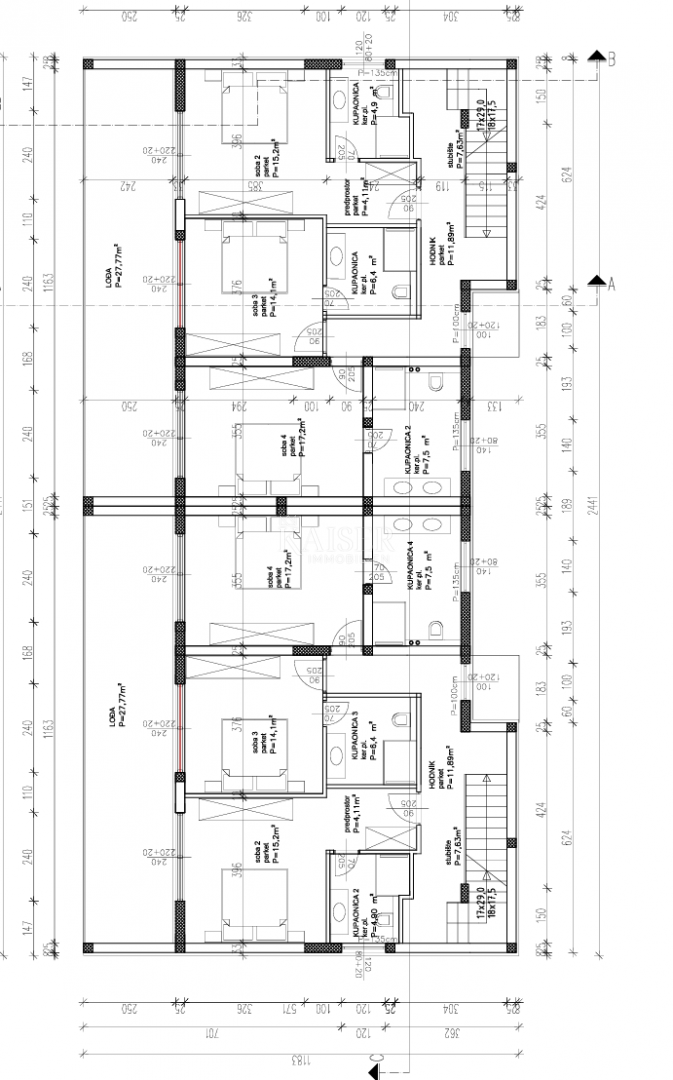 Drage, Pakoštane - Luksuzna polpritlična hiša z bazenom in strešno teraso