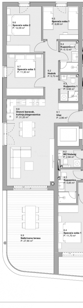 Vodice, Šibenik - Penthouse s tremi spalnicami in panoramskim pogledom na morje, 70 m od plaže