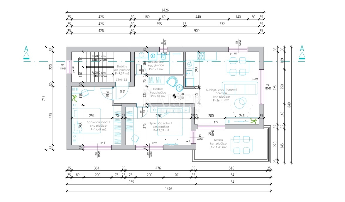 Zadar, Rovanjska - Apartma s pogledom na morje, 50 m od plaže