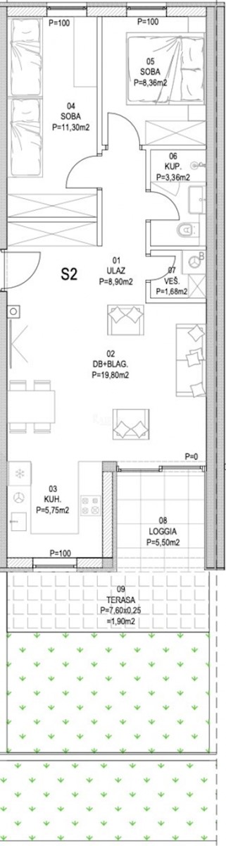 Barban - novogradnja 2s s teraso, 67 m2