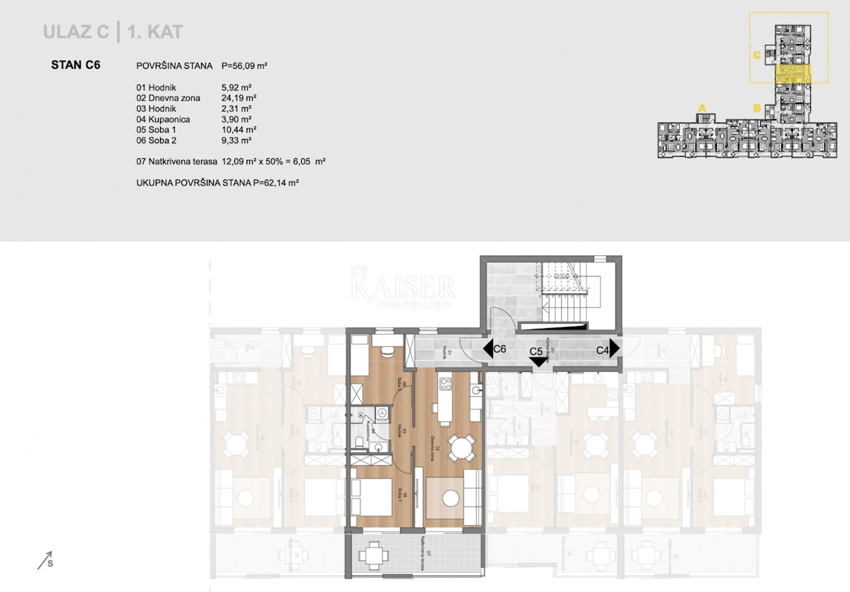 Labin, center - 2 sobno stanovanje s teraso, 62 m2