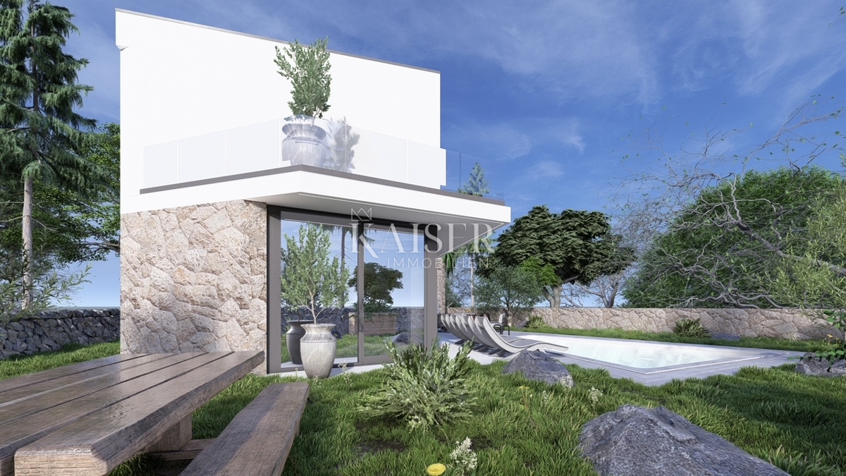 Otok Krk, Žgaljići - gradbeno zemljišče 500m2 s projektom za družinsko hišo