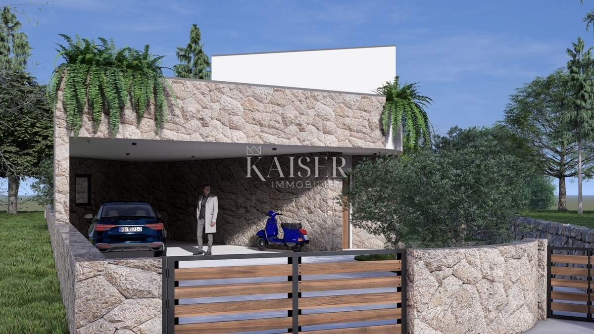 Otok Krk, Žgaljići - gradbeno zemljišče 500m2 s projektom za družinsko hišo