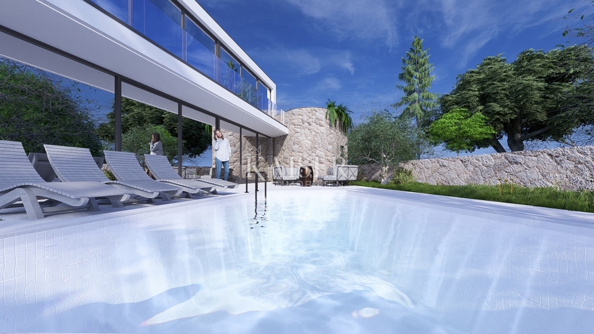 Otok Krk, Žgaljići - gradbeno zemljišče 500m2 s projektom za družinsko hišo