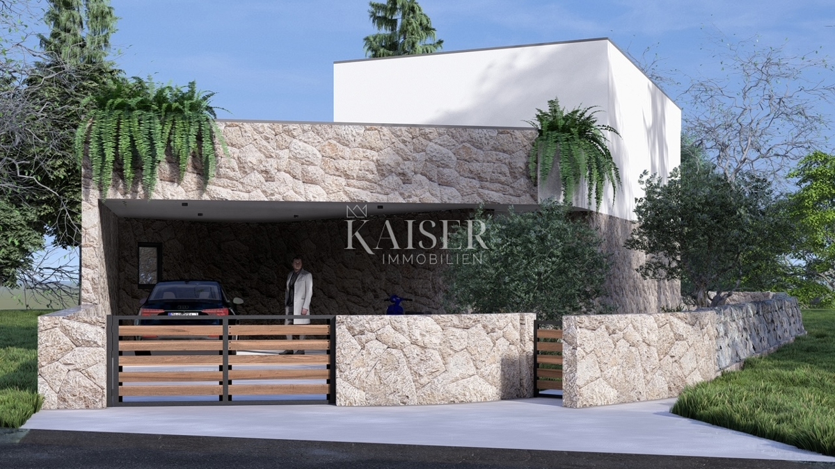 Otok Krk, Žgaljići - gradbeno zemljišče 500m2 s projektom za družinsko hišo