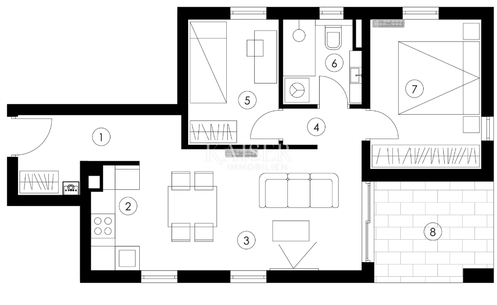 Zadar, Ričine, dvosobno stanovanje, 68,12 m2, novogradnja