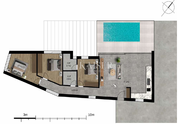Crikvenica - hiša 95m2 s panoramskim razgledom in bazenom