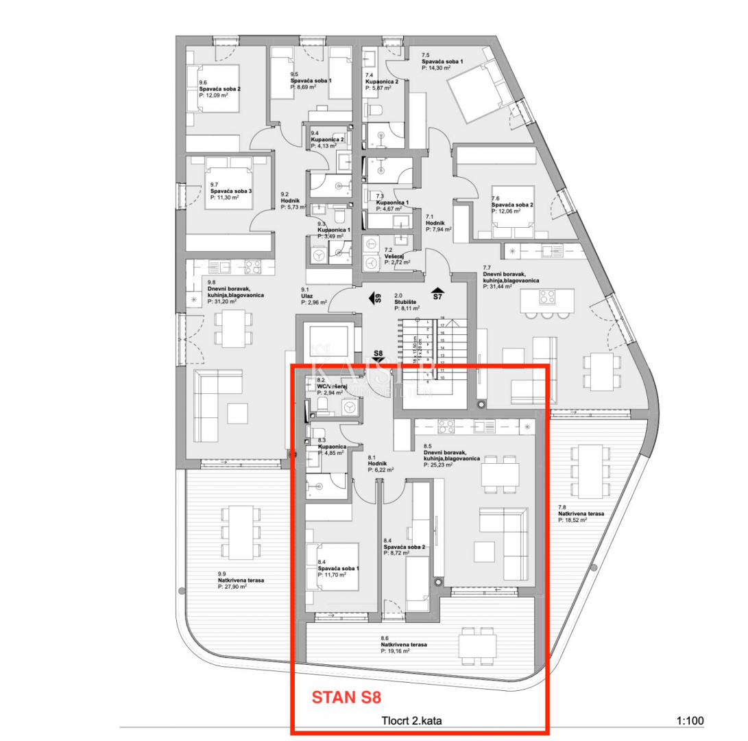 Vodice, Šibenik - Elegantno dvosobno stanovanje s pogledom na morje, 70 m od plaže